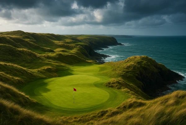 Links style golf course landscape view.